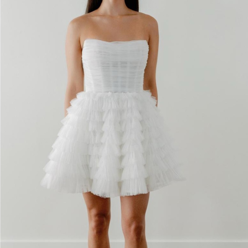 By Watters “Whirl” Strapless Ruffle Dress